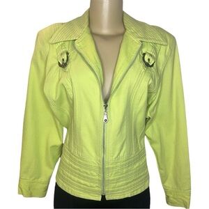 Vintage 80s Caché Lime Green Denim Cropped Jacket
